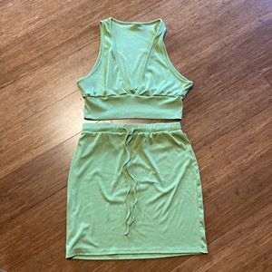 Skirt and crop top set, stretch-knit, soft and silky